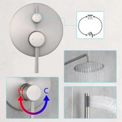 Double Handle 1-Spray Round Shower Faucet 2 GPM With 10 In. Rain Shower Head And Handheld In Brushed Nickel -FURITURE SALE SHOP brushed nickel tahanbath shower faucets z ct msa3584bn 1f 1000