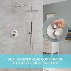 Double Handle 1-Spray Round Shower Faucet 2 GPM With 10 In. Rain Shower Head And Handheld In Brushed Nickel -FURITURE SALE SHOP brushed nickel tahanbath shower faucets z ct msa3584bn 44 1000