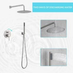 Double Handle 1-Spray Round Shower Faucet 2 GPM With 10 In. Rain Shower Head And Handheld In Brushed Nickel -FURITURE SALE SHOP brushed nickel tahanbath shower faucets z ct msa3584bn 4f 1000