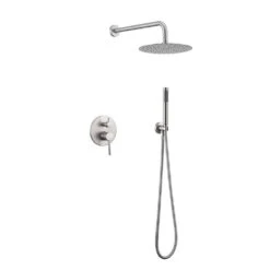 Double Handle 1-Spray Round Shower Faucet 2 GPM With 10 In. Rain Shower Head And Handheld In Brushed Nickel
