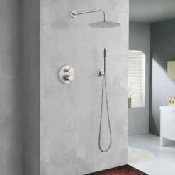 Double Handle 1-Spray Round Shower Faucet 2 GPM With 10 In. Rain Shower Head And Handheld In Brushed Nickel -FURITURE SALE SHOP brushed nickel tahanbath shower faucets z ct msa3584bn 77 1000
