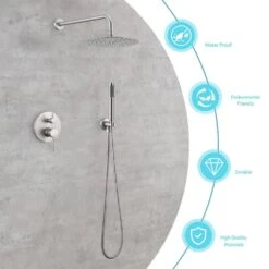 Double Handle 1-Spray Round Shower Faucet 2 GPM With 10 In. Rain Shower Head And Handheld In Brushed Nickel -FURITURE SALE SHOP brushed nickel tahanbath shower faucets z ct msa3584bn fa 1000