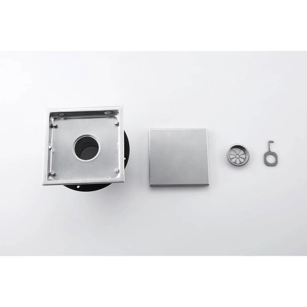 6 In. Square Shower Floor Drain In Brushed Nickel 3 6 In. Square Shower Floor Drain In Brushed Nickel - Image 3