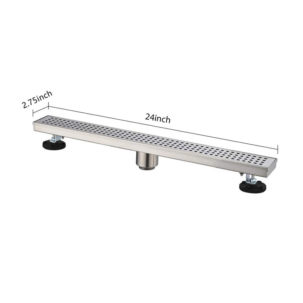 24 In. Linear Shower Drain, Included Hair Strainer And Leveling Feet In Brushed Nickel 6 24 In. Linear Shower Drain, Included Hair Strainer And Leveling Feet In Brushed Nickel - Image 6