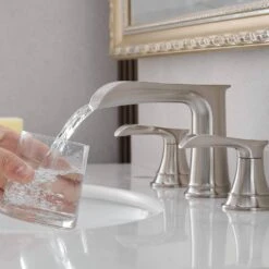 Double Handle Waterfall Vessel Sink Faucet With Drain Kit Included In Brushed Nickel -FURITURE SALE SHOP brushed nickel tahanbath vessel sink faucets z w1932p182000 1f 1000