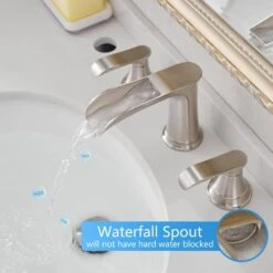 Double Handle Waterfall Vessel Sink Faucet With Drain Kit Included In Brushed Nickel -FURITURE SALE SHOP brushed nickel tahanbath vessel sink faucets z w1932p182000 4f 1000