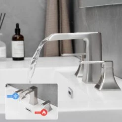 Bathroom Faucets For Sink 3 Hole Brushed Nickel 8 In. Widespread With Pop Up Drain Double Lever Handle Faucet -FURITURE SALE SHOP brushed nickel tahanbath vessel sink faucets z w1932p182001 44 1000