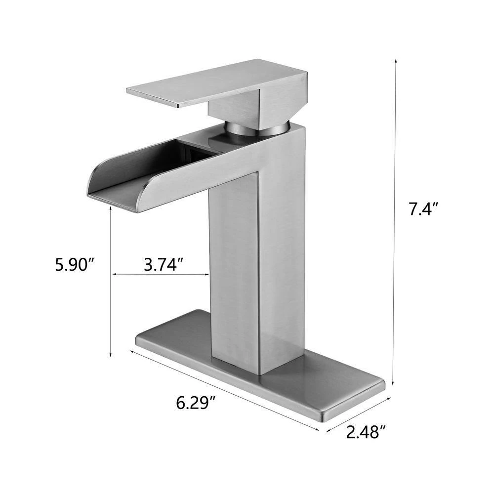 Single Handle Wall Mounted Bathroom Faucet With Deck Plate & Overflow Pop Up Drain In Brushed Nickel 4 Single Handle Wall Mounted Bathroom Faucet With Deck Plate & Overflow Pop Up Drain In Brushed Nickel - Image 4