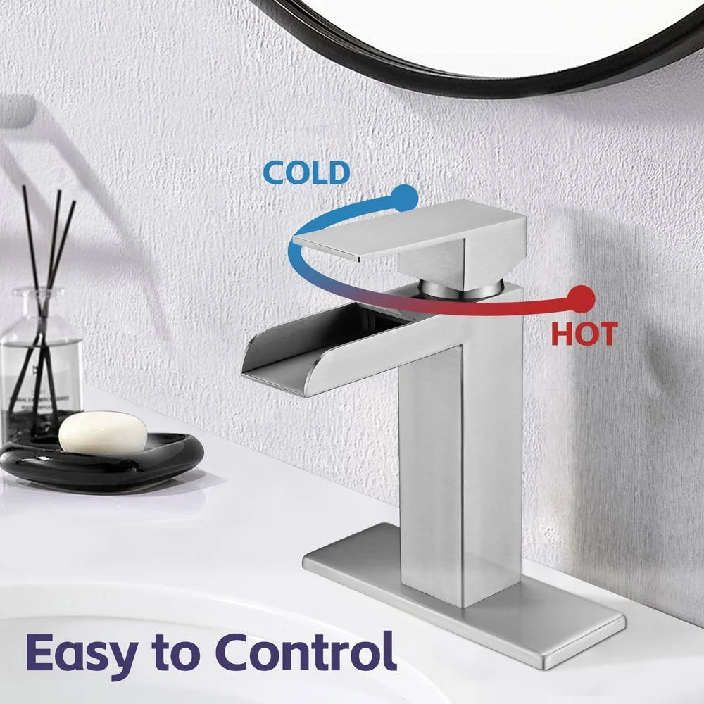 Single Handle Wall Mounted Bathroom Faucet With Deck Plate & Overflow Pop Up Drain In Brushed Nickel 8 Single Handle Wall Mounted Bathroom Faucet With Deck Plate & Overflow Pop Up Drain In Brushed Nickel - Image 8