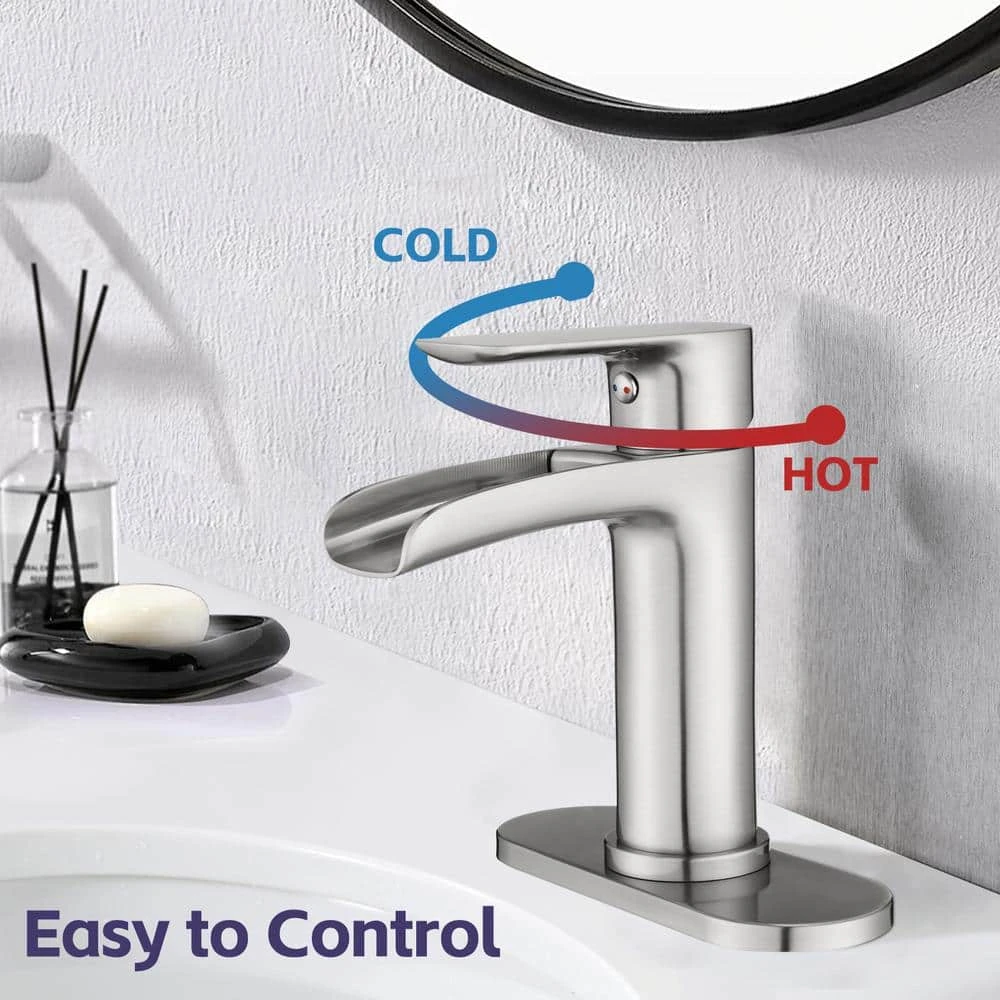 Single Handle Wall Mounted Bathroom Faucet With Deck Plate And Overflow Pop Up Drain In Brushed Nickel 4 Single Handle Wall Mounted Bathroom Faucet With Deck Plate And Overflow Pop Up Drain In Brushed Nickel - Image 4