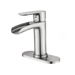 Single Handle Wall Mounted Bathroom Faucet With Deck Plate And Overflow Pop Up Drain In Brushed Nickel