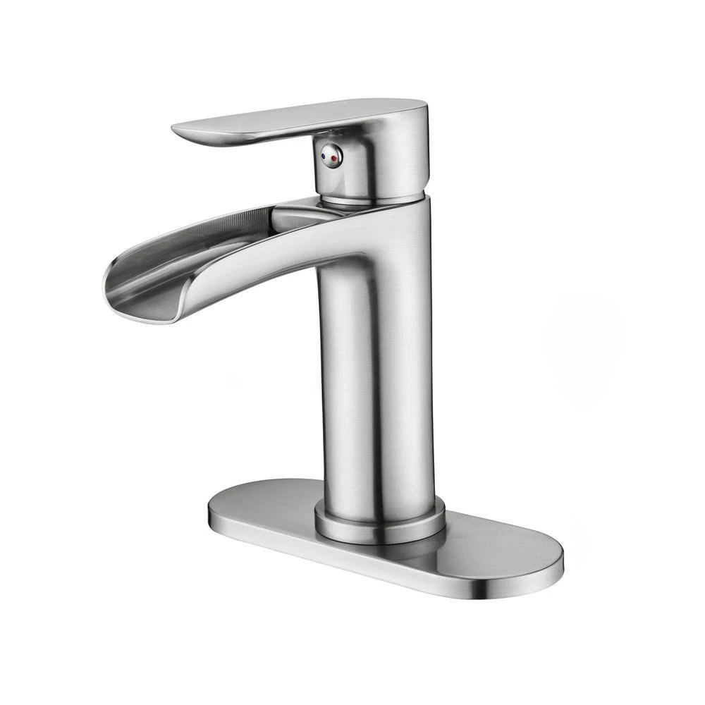 Single Handle Wall Mounted Bathroom Faucet With Deck Plate And Overflow Pop Up Drain In Brushed Nickel 1 Single Handle Wall Mounted Bathroom Faucet With Deck Plate And Overflow Pop Up Drain In Brushed Nickel