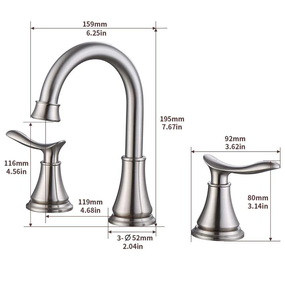 8 In. Widespread 2-Handle Bathroom Sink Faucet Lavatory Faucet In Brushed Nickel 4 8 In. Widespread 2-Handle Bathroom Sink Faucet Lavatory Faucet In Brushed Nickel - Image 4