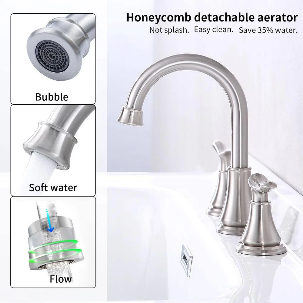 8 In. Widespread 2-Handle Bathroom Sink Faucet Lavatory Faucet In Brushed Nickel 2 8 In. Widespread 2-Handle Bathroom Sink Faucet Lavatory Faucet In Brushed Nickel - Image 2