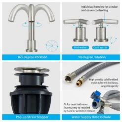 Widespread Bathroom Faucets 3 Hole 360° Swivel Spout Modern Sink Basin Faucets In Brushed Nickel -FURITURE SALE SHOP brushed nickel widespread bathroom faucets x dr pk014 ls us 1f 1000