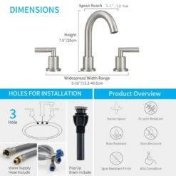 Widespread Bathroom Faucets 3 Hole 360° Swivel Spout Modern Sink Basin Faucets In Brushed Nickel -FURITURE SALE SHOP brushed nickel widespread bathroom faucets x dr pk014 ls us 4f 1000