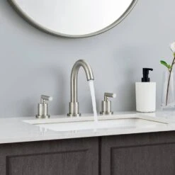 Widespread Bathroom Faucets 3 Hole 360° Swivel Spout Modern Sink Basin Faucets In Brushed Nickel