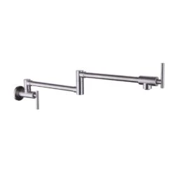 Wall Mounted Pot Filler Faucet 2 Handle With Double Joint Stretchable Folding Arm In Brushed