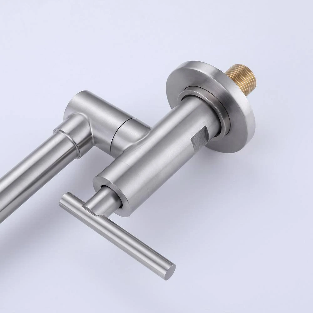 Wall Mounted Pot Filler Faucet 2 Handle With Double Joint Stretchable Folding Arm In Brushed 6 Wall Mounted Pot Filler Faucet 2 Handle With Double Joint Stretchable Folding Arm In Brushed - Image 6