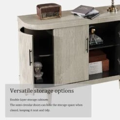 Modern Curved 47.2 In. Wood Console Table And Storage Cabinet With 4-Doors And Adjustable Shelves-Champagne -FURITURE SALE SHOP champagne tahanbath pantry organizers z w757p190336 d4 1000