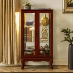 11.75 In. W X 26 In. D X 43.50 In. H Red MDF Freestanding Linen With Adjustable Shelves And Mirrored In Cherry -FURITURE SALE SHOP cherry tahanbath linen cabinets ct xl 92181 31 1000