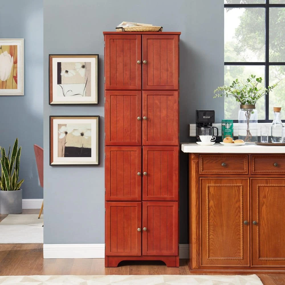 72.4 In. Tall Storage Cabinet Tall Storage Cabinet With 8 Doors And 4-Shelves, Freestanding Storage Cabinet, Cherry 7 72.4 In. Tall Storage Cabinet Tall Storage Cabinet With 8 Doors And 4-Shelves, Freestanding Storage Cabinet, Cherry - Image 7