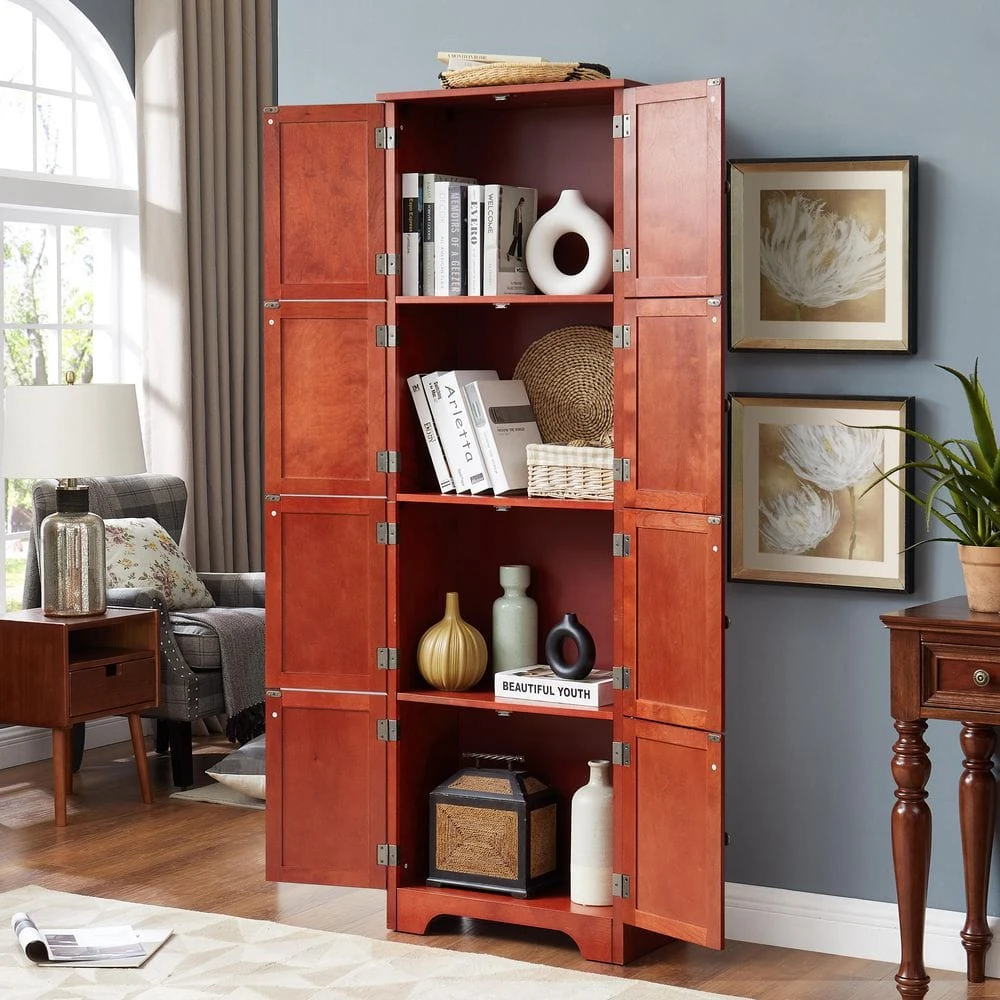 72.4 In. Tall Storage Cabinet Tall Storage Cabinet With 8 Doors And 4-Shelves, Freestanding Storage Cabinet, Cherry 5 72.4 In. Tall Storage Cabinet Tall Storage Cabinet With 8 Doors And 4-Shelves, Freestanding Storage Cabinet, Cherry - Image 5