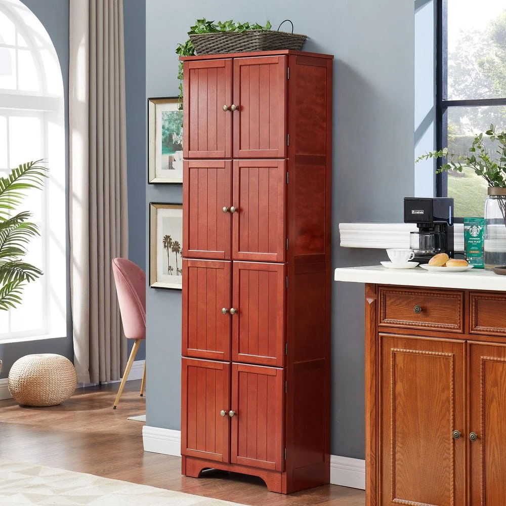 72.4 In. Tall Storage Cabinet Tall Storage Cabinet With 8 Doors And 4-Shelves, Freestanding Storage Cabinet, Cherry 9 72.4 In. Tall Storage Cabinet Tall Storage Cabinet With 8 Doors And 4-Shelves, Freestanding Storage Cabinet, Cherry - Image 9