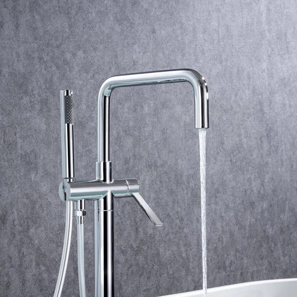 1-Handle Freestanding Tub Faucet With Hand Shower With Waterfall In Chrome 8 1-Handle Freestanding Tub Faucet With Hand Shower With Waterfall In Chrome - Image 8