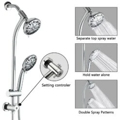 7 Spray Patterns Dual Shower Head Wall Mounted Fixed And Handheld Shower Head In Chrome 9 7 Spray Patterns Dual Shower Head Wall Mounted Fixed And Handheld Shower Head In Chrome -FURITURE SALE SHOP chrome dual shower heads x w1219 w47468 4f 1000