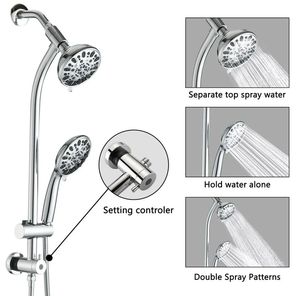 7 Spray Patterns Dual Shower Head Wall Mounted Fixed And Handheld Shower Head In Chrome 3 7 Spray Patterns Dual Shower Head Wall Mounted Fixed And Handheld Shower Head In Chrome - Image 3