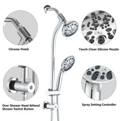 7 Spray Fixed And Handheld Shower Head Dual Shower Head Spa System In Chrome -FURITURE SALE SHOP chrome dual shower heads x w1219 w47651 4f 1000
