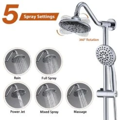 5 Sprays Modern Wall Mount Dual Shower Head Handheld Shower 2.5 GPM In Chrome -FURITURE SALE SHOP chrome dual shower heads x w1219 w56008 1f 1000