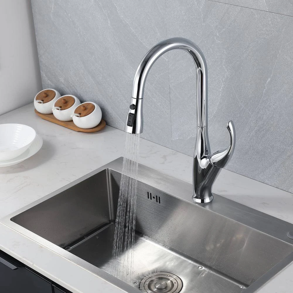 Single Handle Pull Down Sprayer Kitchen Faucet 360-Degree Swivel Kitchen Faucet In Chrome 8 Single Handle Pull Down Sprayer Kitchen Faucet 360-Degree Swivel Kitchen Faucet In Chrome - Image 8