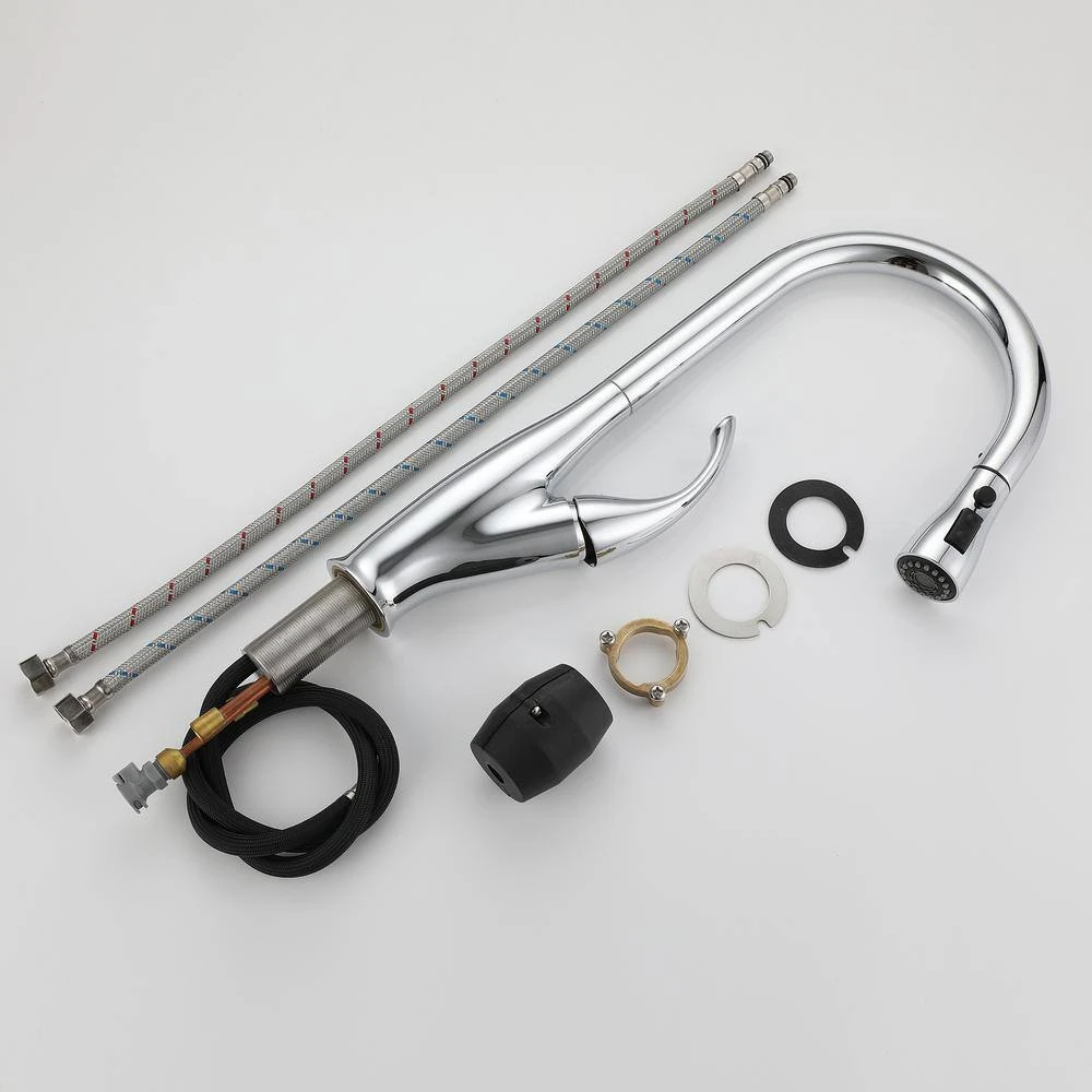 Single Handle Pull Down Sprayer Kitchen Faucet 360-Degree Swivel Kitchen Faucet In Chrome 5 Single Handle Pull Down Sprayer Kitchen Faucet 360-Degree Swivel Kitchen Faucet In Chrome - Image 5