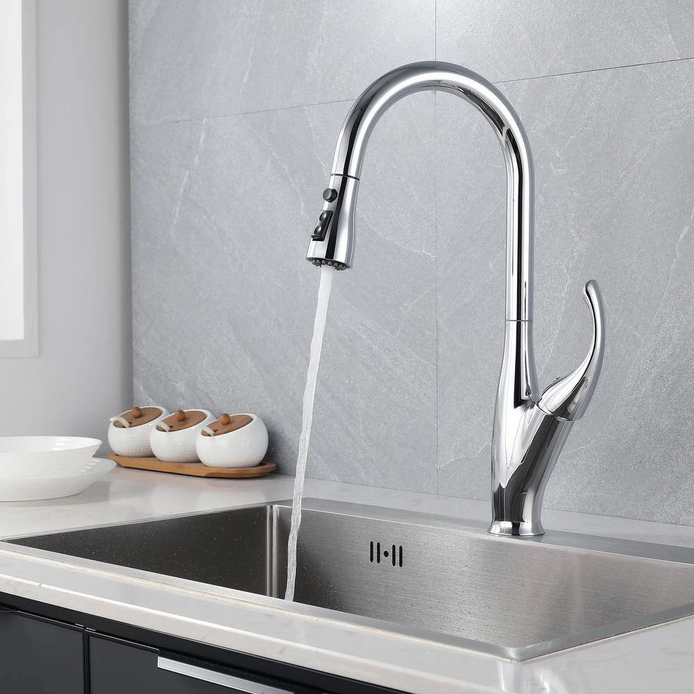 Single Handle Pull Down Sprayer Kitchen Faucet 360-Degree Swivel Kitchen Faucet In Chrome 3 Single Handle Pull Down Sprayer Kitchen Faucet 360-Degree Swivel Kitchen Faucet In Chrome - Image 3
