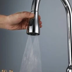 Single Handle Pull Down Sprayer Kitchen Faucet With Gooseneck In Chrome -FURITURE SALE SHOP chrome pull down kitchen faucets x nk0606 1f 1000