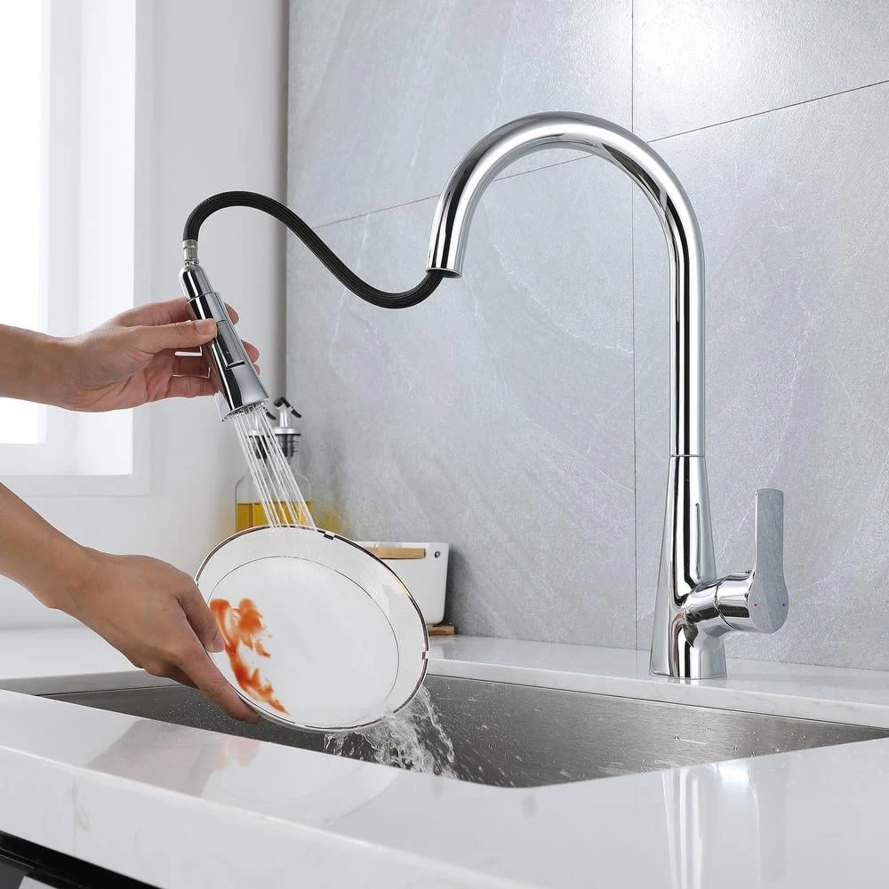 Single Handle Pull Down Sprayer Kitchen Faucet In Chrome Elegant 3 Single Handle Pull Down Sprayer Kitchen Faucet In Chrome Elegant - Image 3