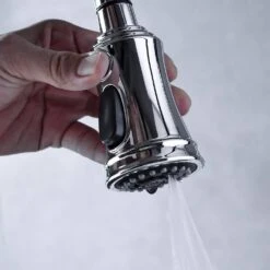 Single Handle Bridge Kitchen Faucet With Pull-Down Sprayhead In Spot In Chrome -FURITURE SALE SHOP chrome tahanbath bridge kitchen faucets y w92850245 4f 1000