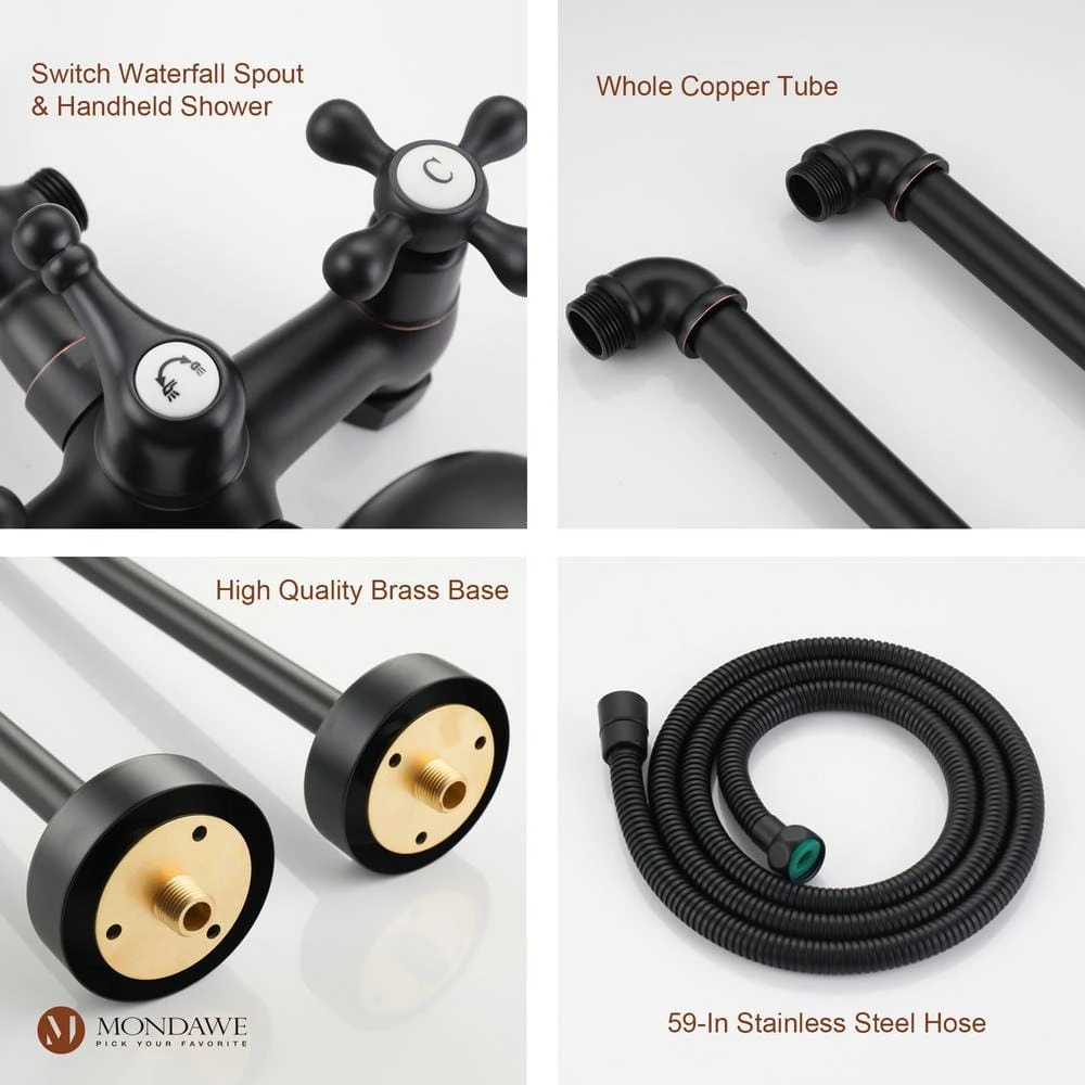 3-Handle Traditional Freestanding Bathtub Faucet(Oil Rubbed Bronze) 3 3-Handle Traditional Freestanding Bathtub Faucet(Oil Rubbed Bronze) - Image 3