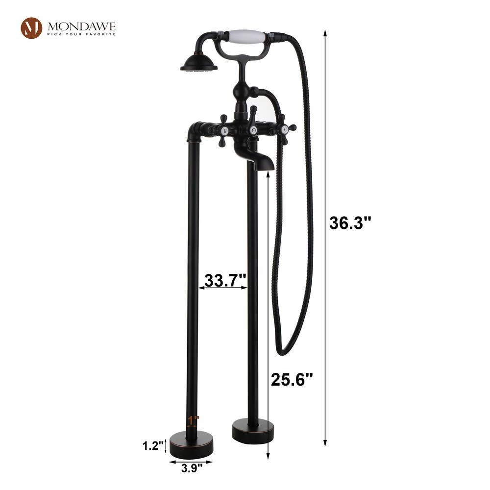 3-Handle Traditional Freestanding Bathtub Faucet(Oil Rubbed Bronze) 4 3-Handle Traditional Freestanding Bathtub Faucet(Oil Rubbed Bronze) - Image 4