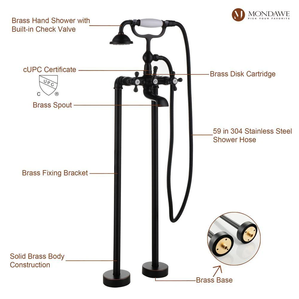 3-Handle Traditional Freestanding Bathtub Faucet(Oil Rubbed Bronze) 8 3-Handle Traditional Freestanding Bathtub Faucet(Oil Rubbed Bronze) - Image 8