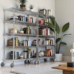 6-Tier Chrome Steel Storage Shelving Unit With Wheels-17.7 In. D X 47.2 In. W X 76.7 In. H 15 6-Tier Chrome Steel Storage Shelving Unit With Wheels-17.7 In. D X 47.2 In. W X 76.7 In. H -FURITURE SALE SHOP chrome tahanbath pantry organizers z t3651p340263 44 1000