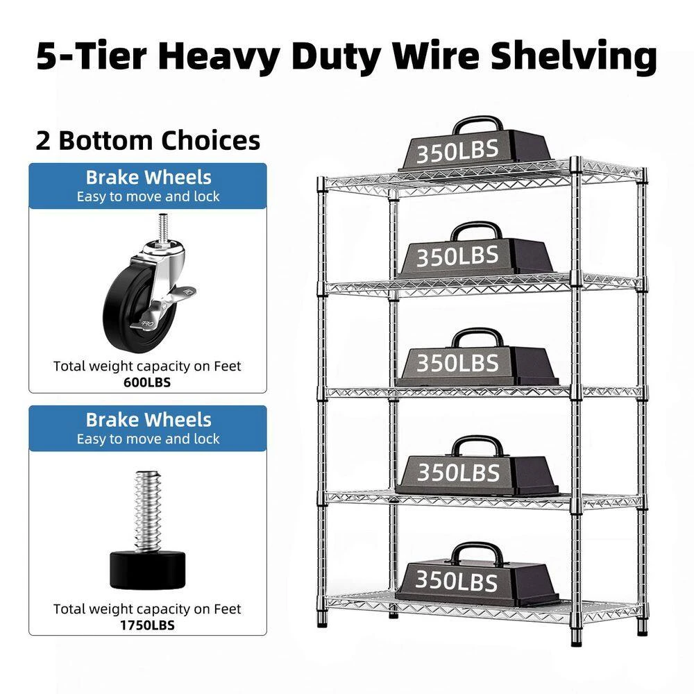 6-Tier Chrome Steel Storage Shelving Unit With Wheels-17.7 In. D X 47.2 In. W X 76.7 In. H 4 6-Tier Chrome Steel Storage Shelving Unit With Wheels-17.7 In. D X 47.2 In. W X 76.7 In. H - Image 4