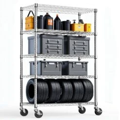 6-Tier Chrome Steel Storage Shelving Unit With Wheels-17.7 In. D X 47.2 In. W X 76.7 In. H 16 6-Tier Chrome Steel Storage Shelving Unit With Wheels-17.7 In. D X 47.2 In. W X 76.7 In. H -FURITURE SALE SHOP chrome tahanbath pantry organizers z t3651p340263 fa 1000