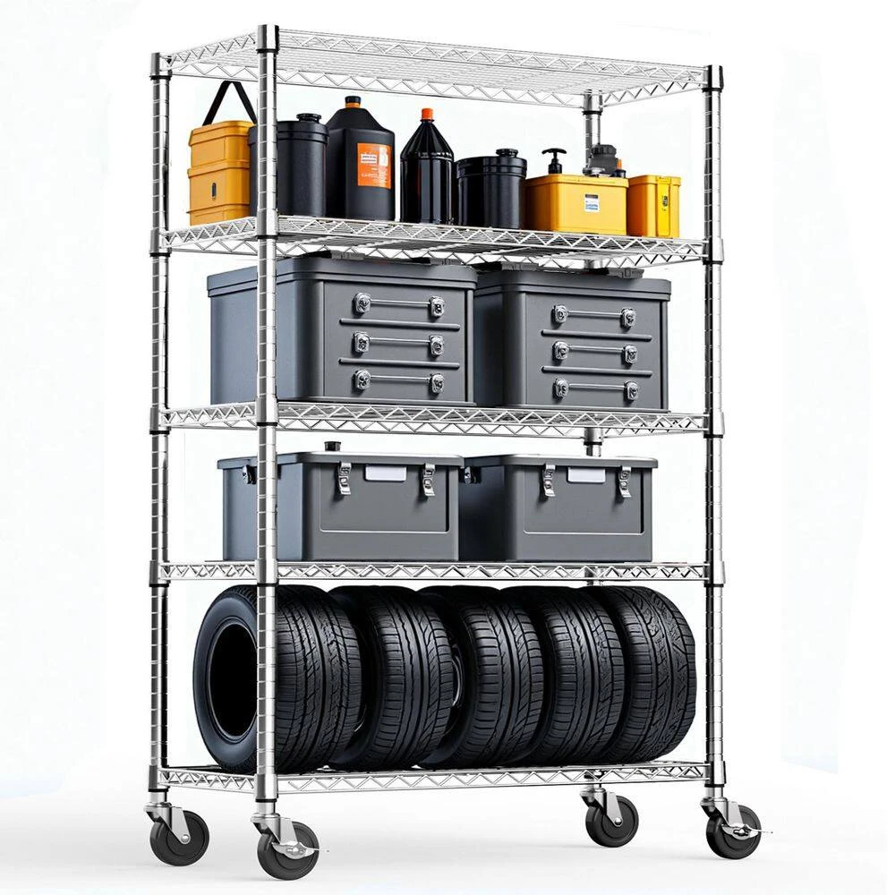 6-Tier Chrome Steel Storage Shelving Unit With Wheels-17.7 In. D X 47.2 In. W X 76.7 In. H 8 6-Tier Chrome Steel Storage Shelving Unit With Wheels-17.7 In. D X 47.2 In. W X 76.7 In. H - Image 8