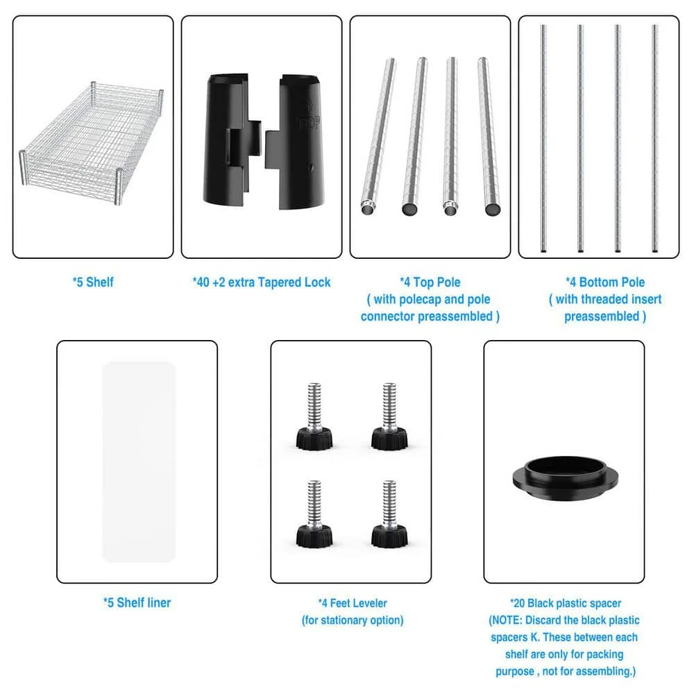 5 Tier Shelf Wire Shelving Unit-5T-1636-C-LKJ, 72H In Chrome 5 5 Tier Shelf Wire Shelving Unit-5T-1636-C-LKJ, 72H In Chrome - Image 5