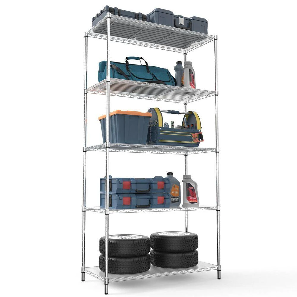 5 Tier Shelf Wire Shelving Unit-5T-1636-C-LKJ, 72H In Chrome 10 5 Tier Shelf Wire Shelving Unit-5T-1636-C-LKJ, 72H In Chrome - Image 10