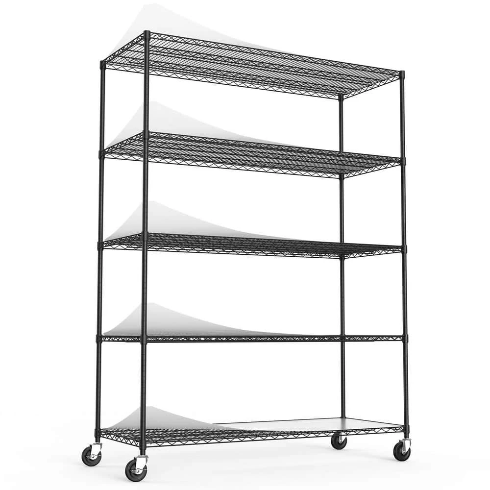 5-Tier, 7500-lbs. Heavy-Duty Adjustable Metal Shelf With Wheels And Liners 82 In. H X 60 In. L X 24 In. D In Chrome 4 5-Tier, 7500-lbs. Heavy-Duty Adjustable Metal Shelf With Wheels And Liners 82 In. H X 60 In. L X 24 In. D In Chrome - Image 4