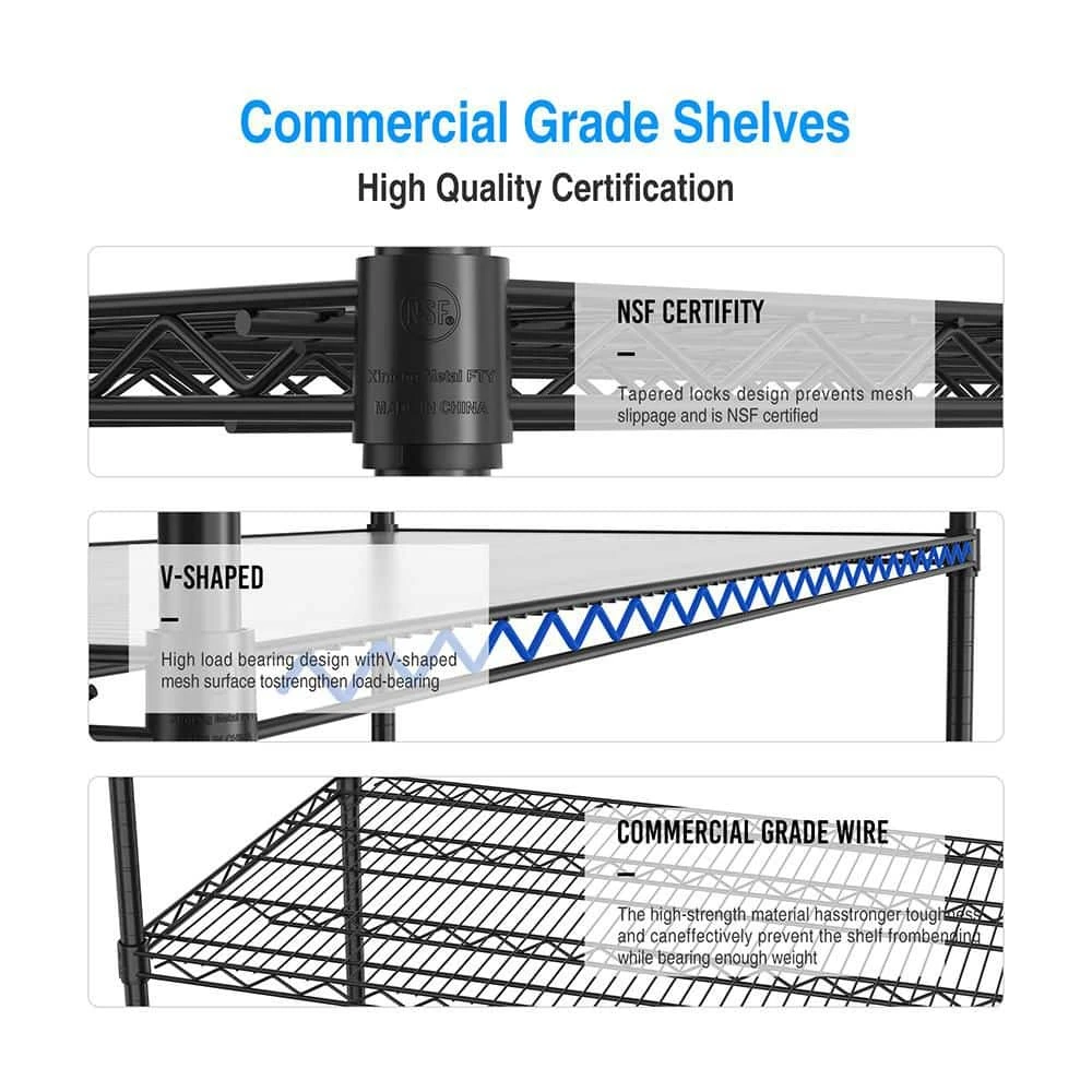 5-Tier, 7500-lbs. Heavy-Duty Adjustable Metal Shelf With Wheels And Liners 82 In. H X 60 In. L X 24 In. D In Chrome 7 5-Tier, 7500-lbs. Heavy-Duty Adjustable Metal Shelf With Wheels And Liners 82 In. H X 60 In. L X 24 In. D In Chrome - Image 7